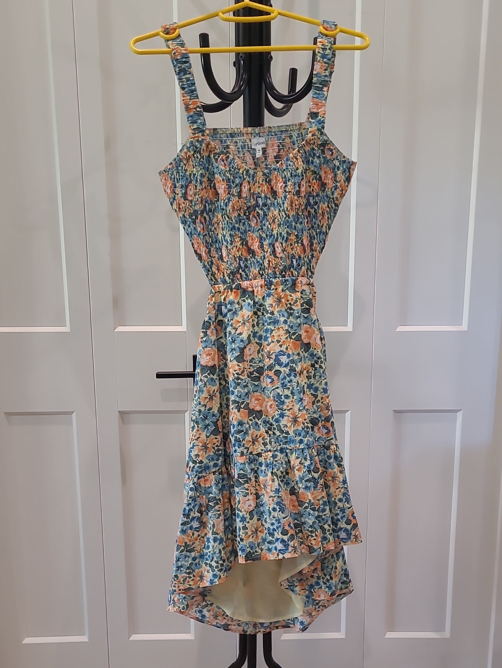 Floral Smocked Sundress in Blue and Peach